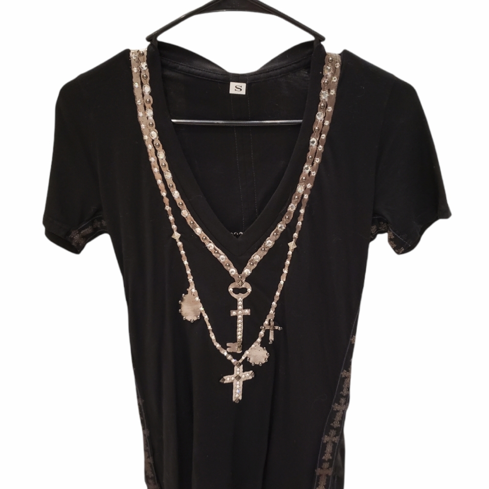 Le lotus Bleu black Jesus studded shirt